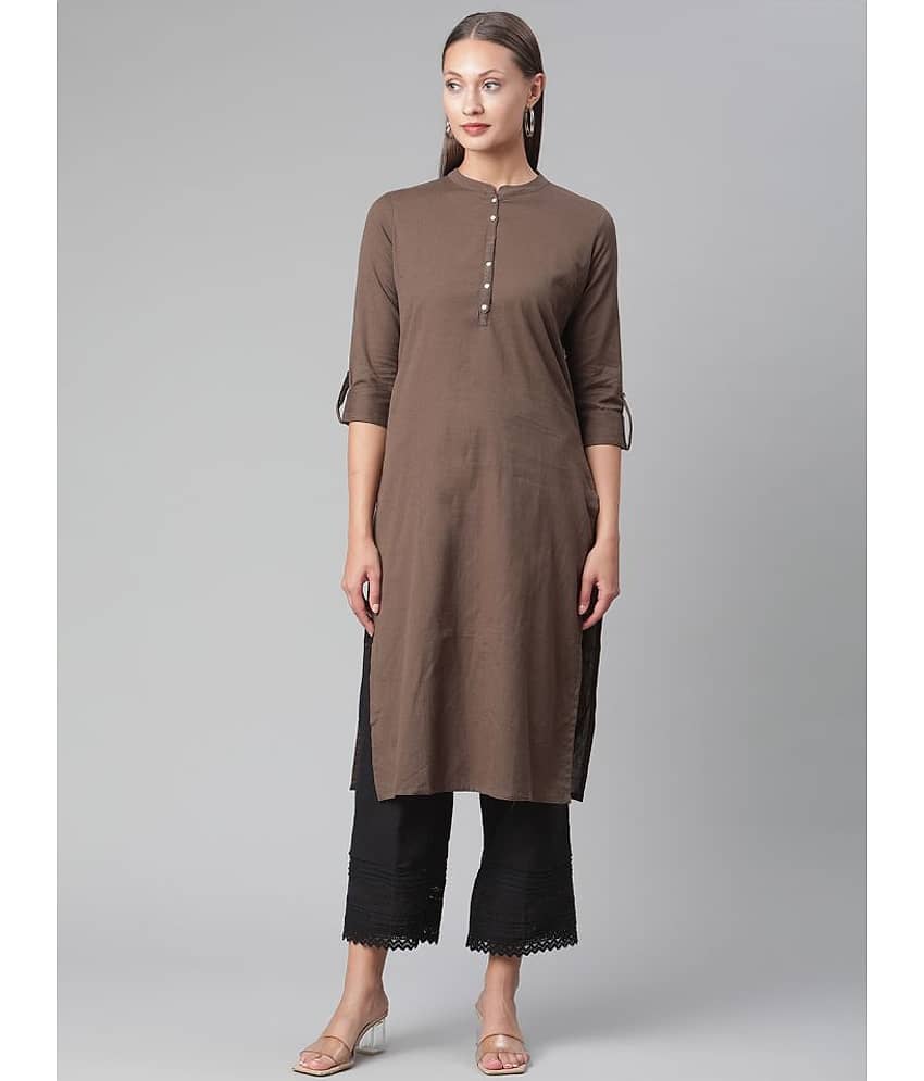 Divena - Brown Cotton Women's Straight Kurti ( Pack of 1 )