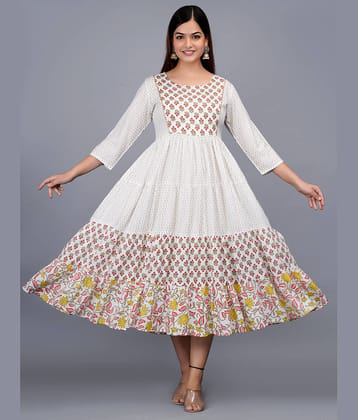 NUPITAL Rayon Printed Anarkali Women's Kurti - Silver ( Pack of 1 )