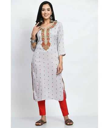 MAURYA Rayon Embroidered Straight Women's Kurti - White ( Pack of 1 )