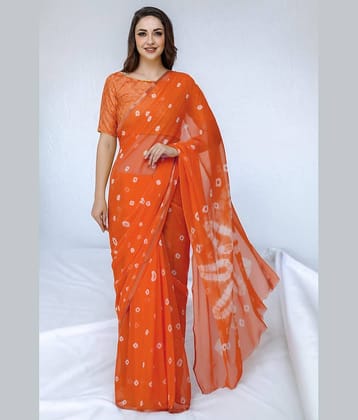 VIOUR Chiffon Dyed Saree With Unstitched Blouse Piece ( Blue )