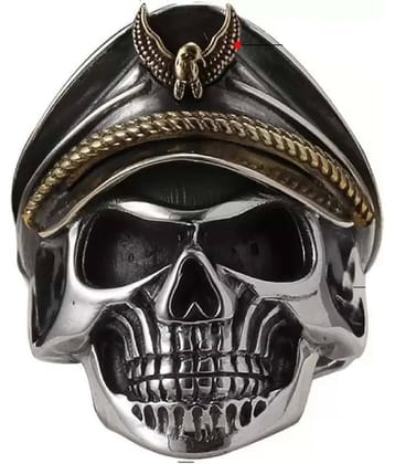 Thrillz Latest Men's Silver Ring For Boys Stainless Steel Captain Pirate Adjustable Silver Eagle Hat Pilot Skull Finger Ring For Men