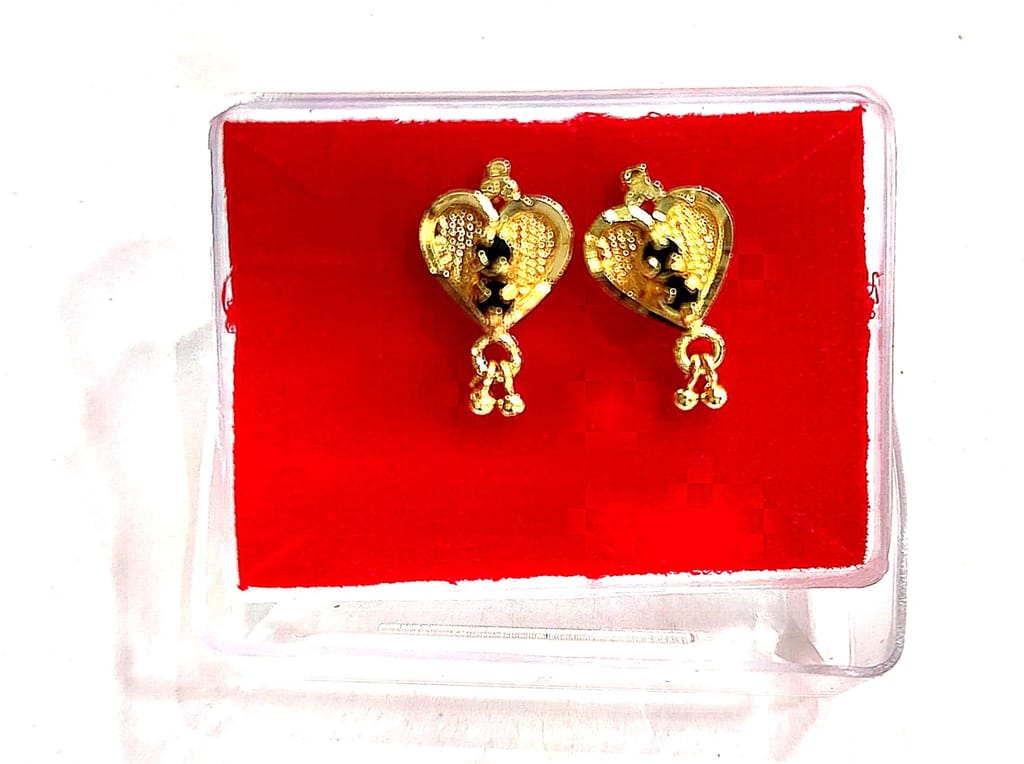 Gold Plated Heart Shape Earrings with Black Stone