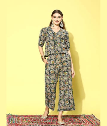 Stylum Women Printed Top With Trousers Co-Ord Set ( Mustard )