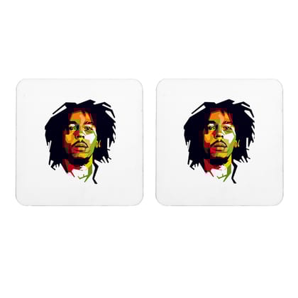 Multicolor Bob Marley Colorful Geometric Art Set Of 2 Square Wooden Coaster