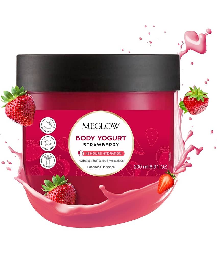 Meglow Strawberry Body Yogurt Moisturizer for Dry Skin and Long Lasting Skin Hydration 200ml