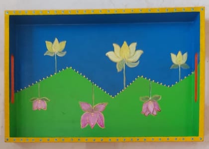 Kalakrishta Lotus Flower Handpainted Serving Tray