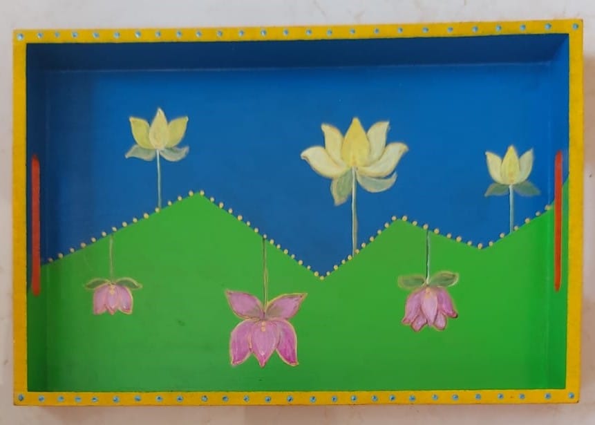 Kalakrishta Lotus Flower Handpainted Serving Tray
