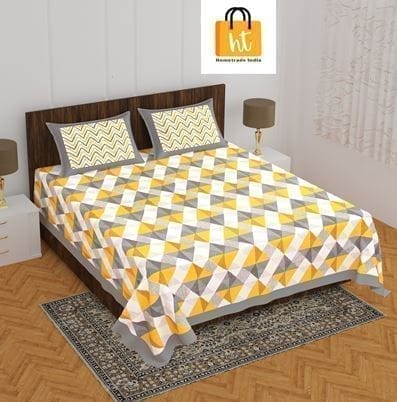 3001-Hometrade India-Standard King Size (90*108 Inches) Double Bedsheet With 2 Pillow Cover-RJ-14-Jaipur lining-3240