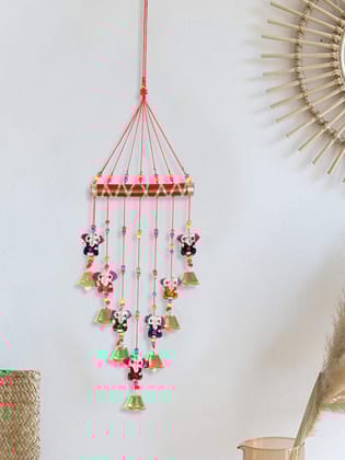 DreamKraft Handcrafted Ganesh Door Hanging Wood Windchime (63 cm, Multicolor)