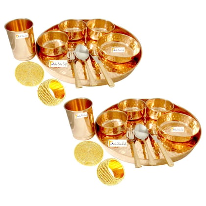 Handcrafted Copper Hammered Dinner Thali Set for 2