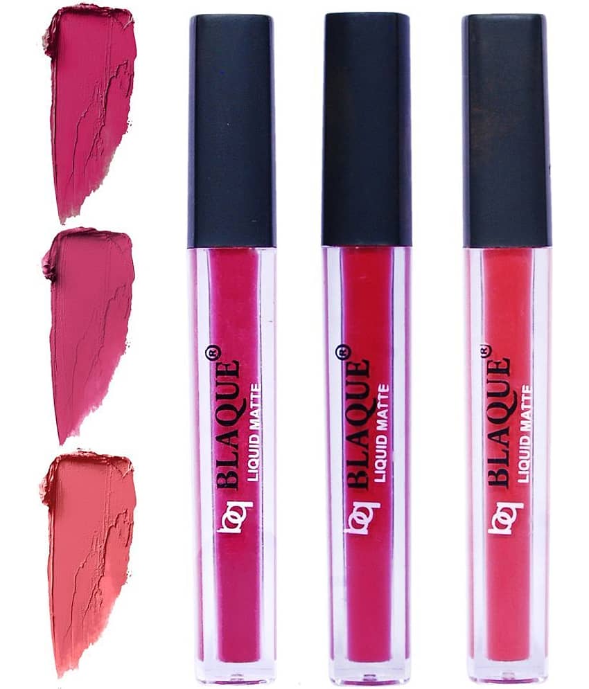 bq BLAQUE Matte Liquid Lipstick Combo of 3 Lip Color 4ml each, Waterproof - Dark & Bold Pink, Fuschia Pink, Pinkish Peach