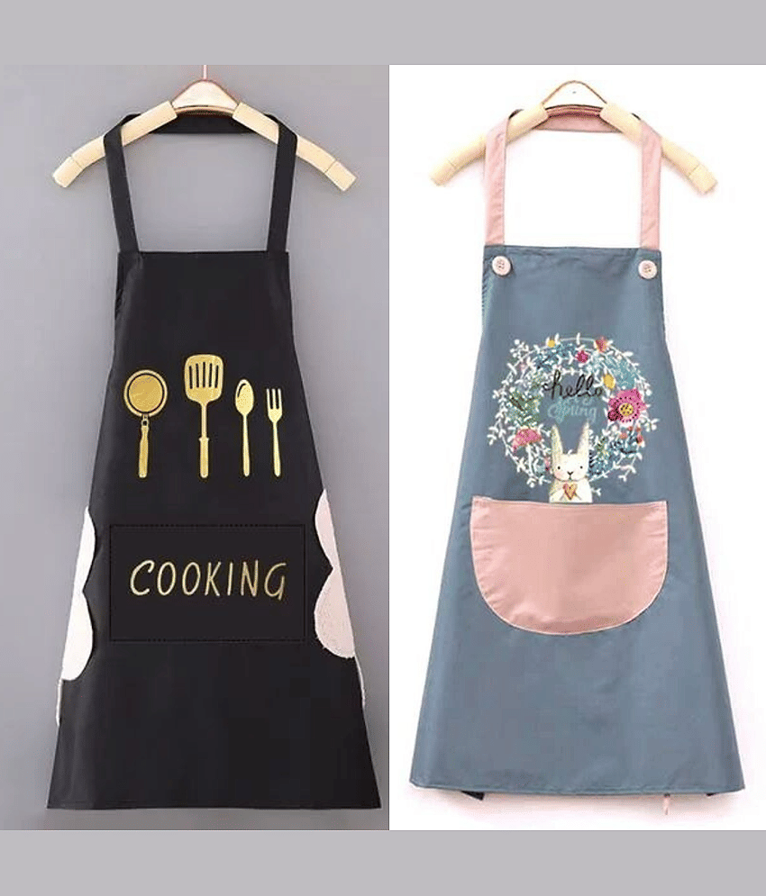 Suraj Enterprise Polyester Printed Kitchen Apron with 1 Center Pocket ( Pack of 2 )