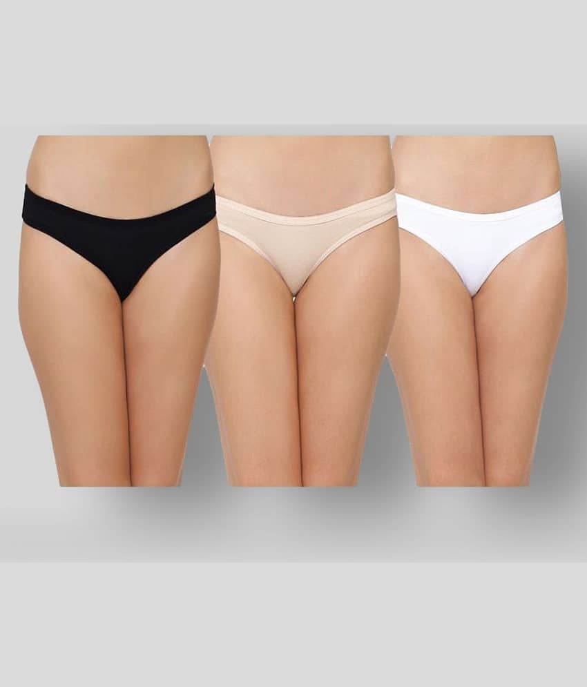 Leading Lady Pack of 3 Cotton Solid Women's Thongs ( Multi Color )