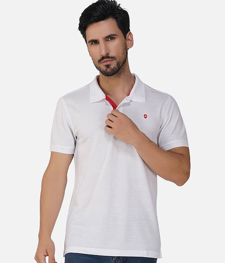 XFOX Pack of 1 Cotton Blend Regular Fit Solid Half Sleeves Men's Polo T Shirt ( White )