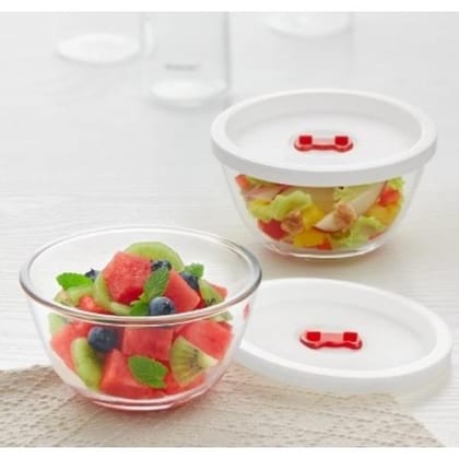 Borosil Mixing & Serving Bowls With Lids, Oven & Microwave Safe, Set Of 2 (350Ml Each)