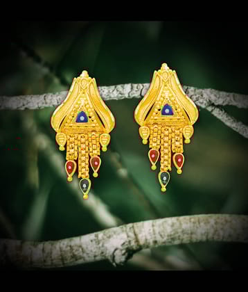 Drashti Collection Golden Stud Earrings ( Pack of 1 )