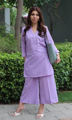 Cotton Dobby Purple Coord Set-XXS