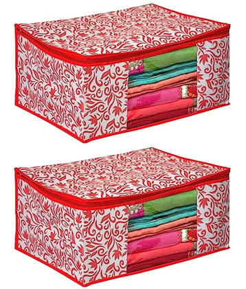 Non-Woven Saree Cover Cloth Storage & Organizer ( Pack of 2 ) Red Multi Saree Cover