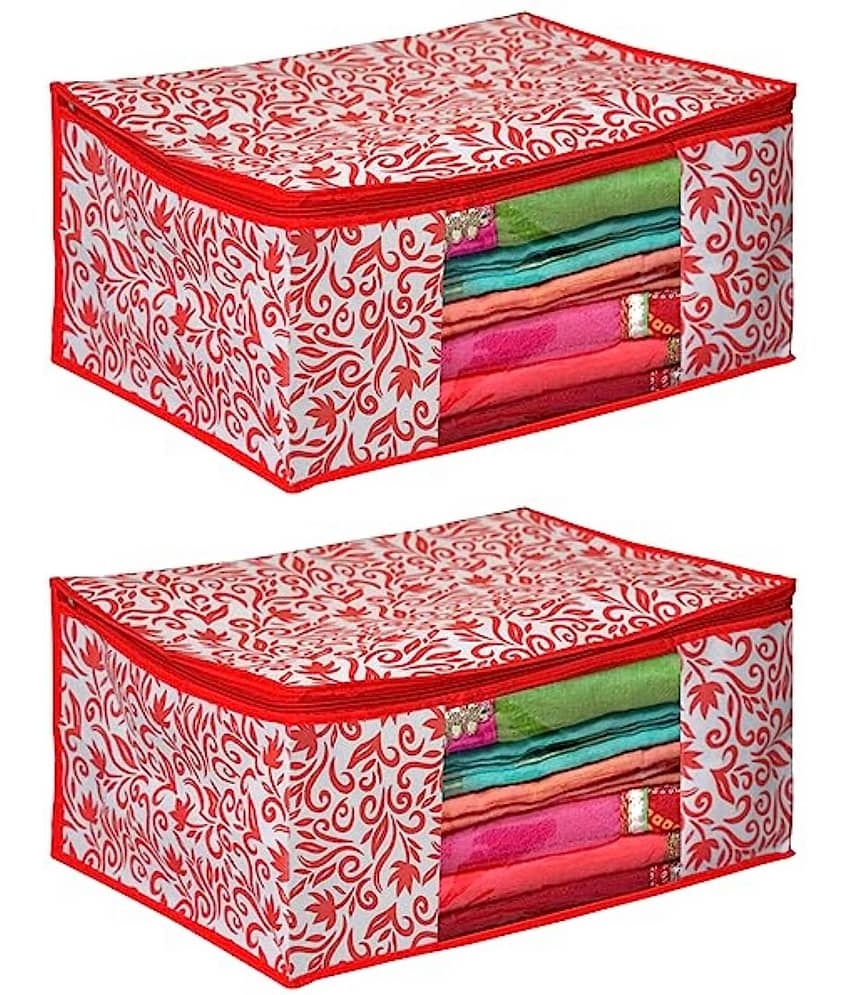 Non-Woven Saree Cover Cloth Storage & Organizer ( Pack of 2 ) Red Multi Saree Cover