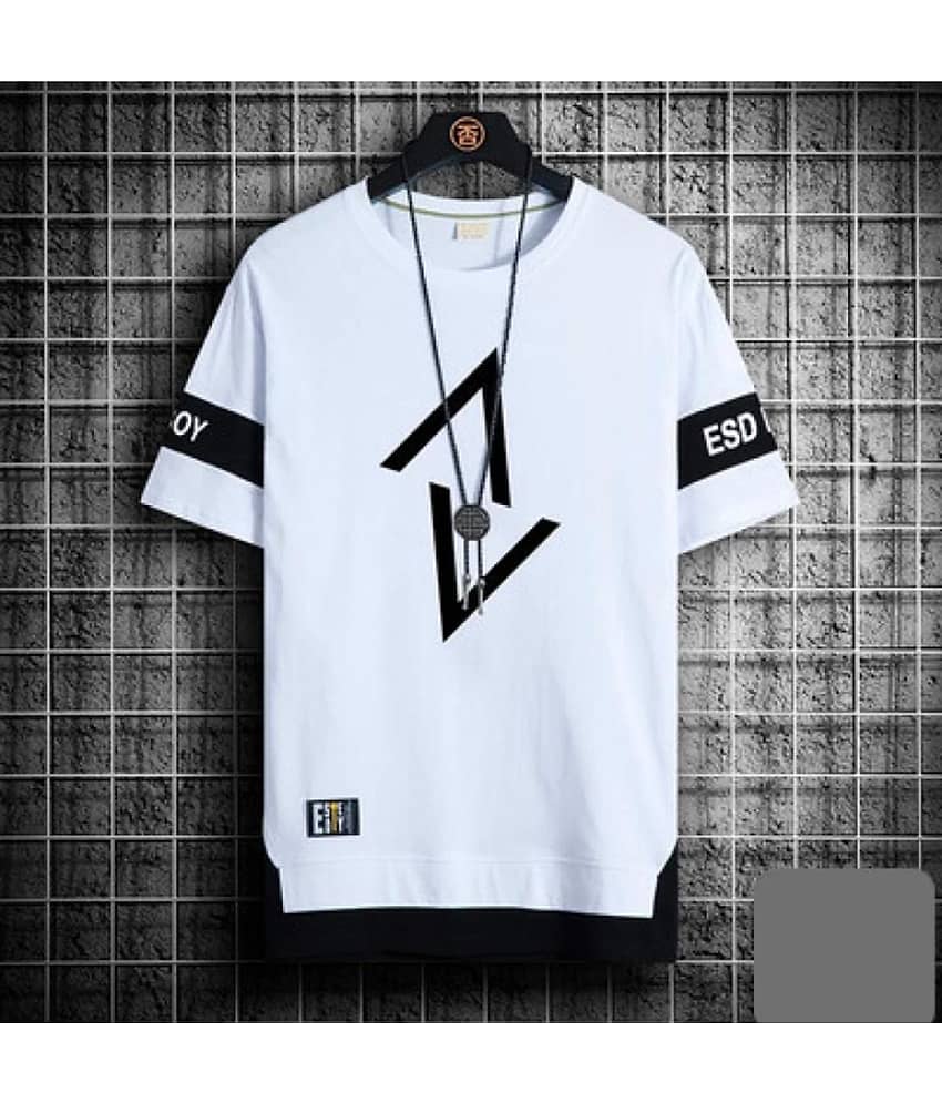 ELBATROSS Polyester Regular Fit Printed Half Sleeves Men's Round T-Shirt - White ( Pack of 1 )