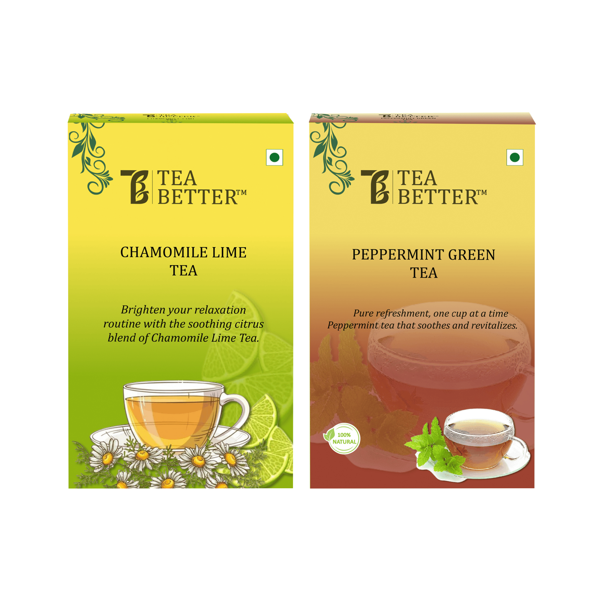 Tea Better Wellness Duo – Peppermint Green & Chamomile Lime-50g each