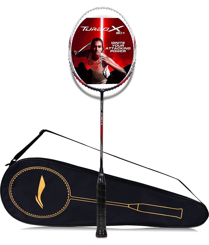 Li-Ning Turbo X III Carbon Fibre Strung Badminton Racket with Free Racket Cover for Seniors (Black/White, 87 Grams)