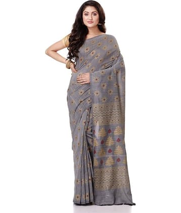 Desh Bidesh Cotton Self Design Saree With Unstitched Blouse Piece ( Grey )