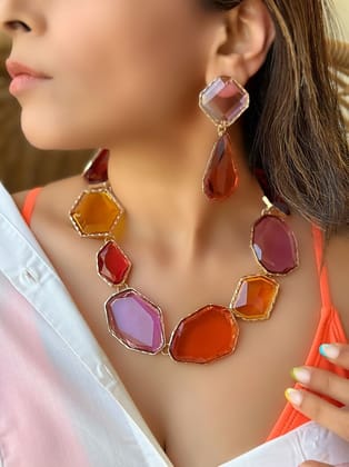 Chunky Vibrant Colourful Beaded Baubles-Necklace + Earrings
