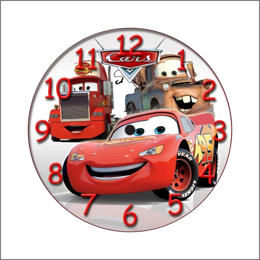 The Magical Gifts Disney Pixar Cars Wall Clock for Kids Room Lightning McQueen & Mater Design Silent Analog Clock Boys Bedroom Decor Gift (8 INCH)