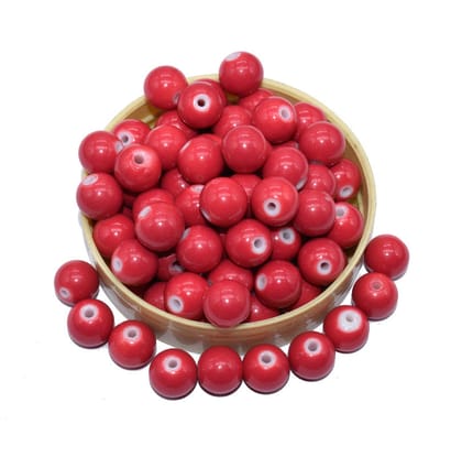 Red Round Painted Glass Beads For Jewelry Making , (10 MM) ,BWGB-254-1 String in 80 Pieces / 10 MM