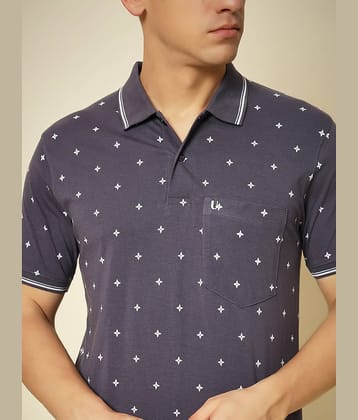 UNIBERRY Pack of 1 Cotton Regular Fit Printed Half Sleeves Men's Polo T Shirt ( Purple )