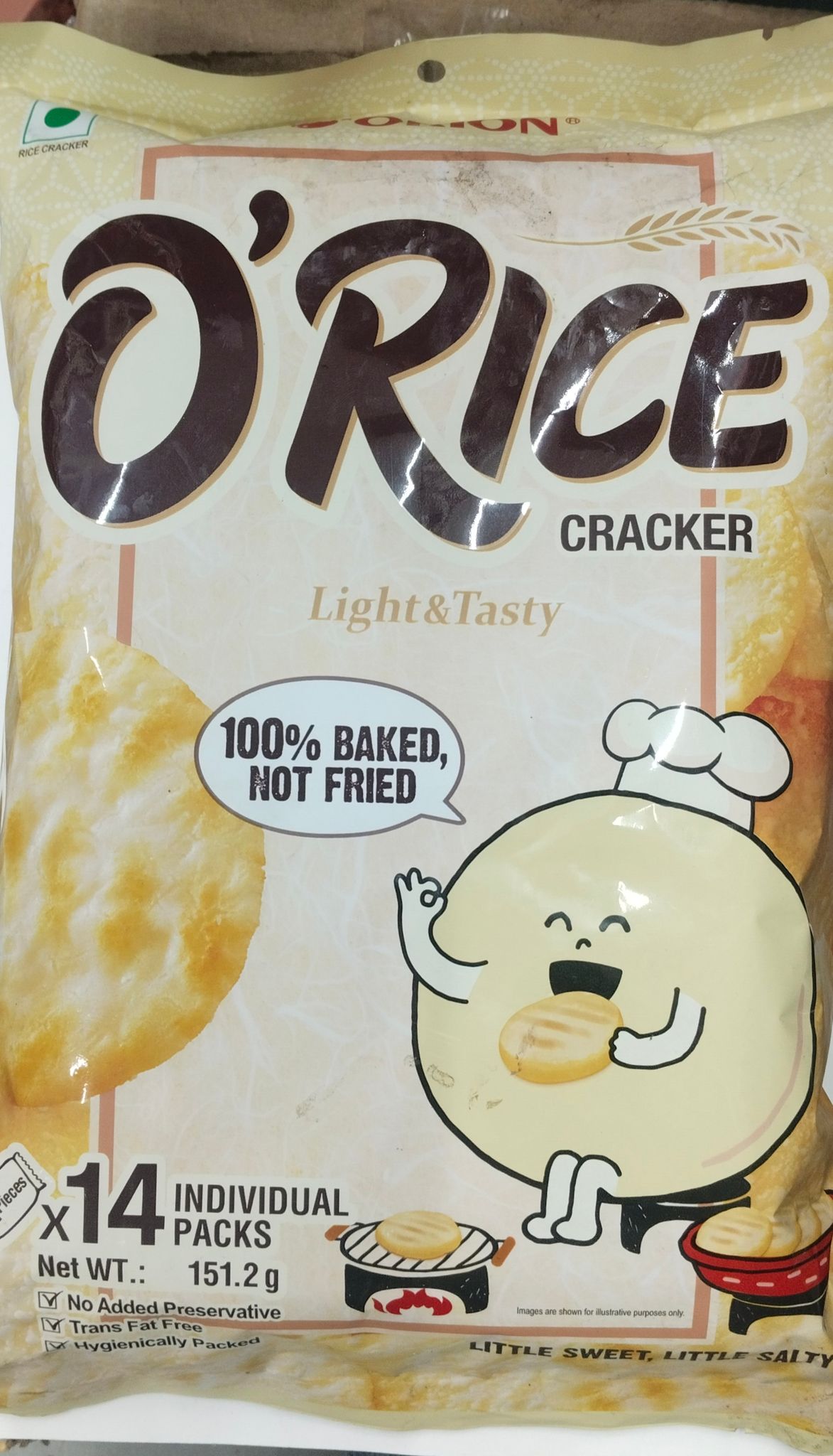 O'rice Cracker Light&tasty 100% baked, Not fried Little sweet little salty 