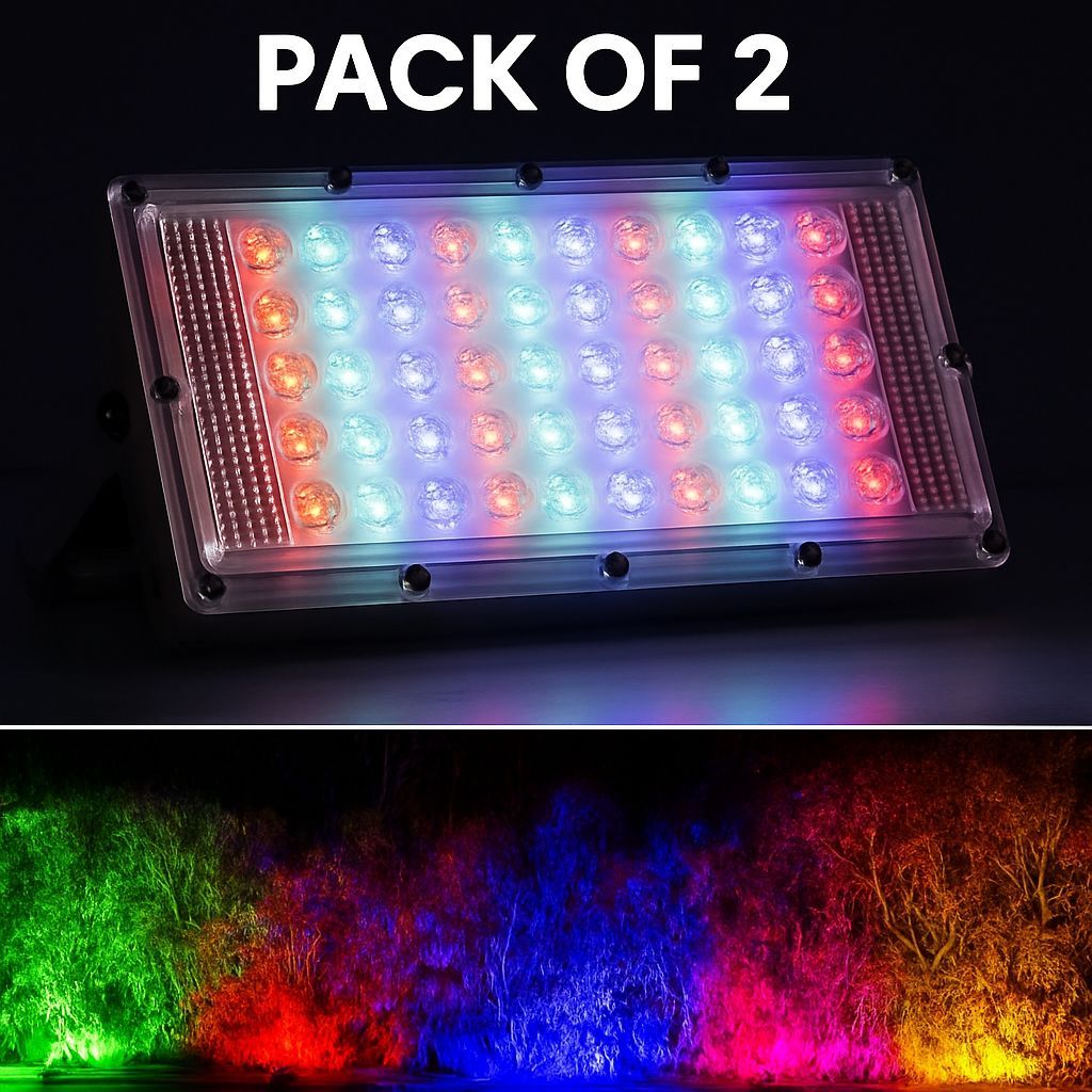 SPARKWORLD (Pack of 2) RGB Multi-Color LED Flood Lights with Remote Control Waterproof Outdoor Decorative Light | Colour: Multicolor (Pack of 2)