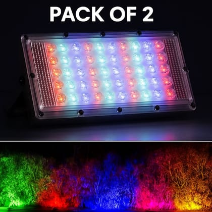 SPARKWORLD (Pack of 2) RGB Multi-Color LED Flood Lights with Remote Control Waterproof Outdoor Decorative Light | Colour: Multicolor (Pack of 2)