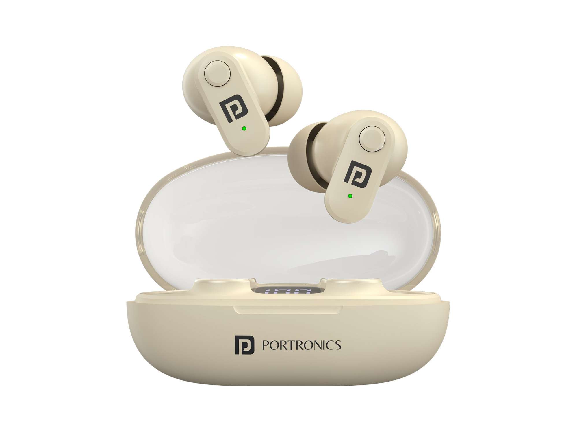 Portronics Harmonics Twins S16 in Ear Wireless TWS Earbuds with 24 Hrs Playtime, Clear Calls, Game & Music Mode, Low Latency, Bluetooth 5.3v, LED Display, Type C Fast Charging - Beige