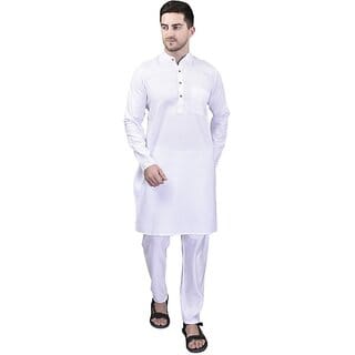 PrintCultr Men Kurta and Pyjama Set (White)