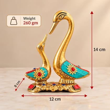 KridayKraft Kissing Swan Pair Showpiece, 14 cm Golden Aluminium Love Birds Couple Statue for Home Décor, Living