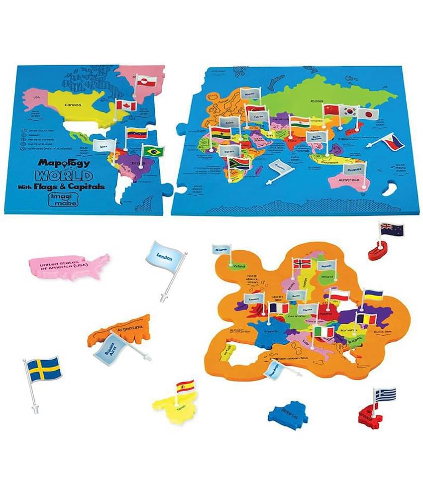 Imagimake: Mapology World With Flags & Capitals- With Country Shaped Pieces- Jigsaw Puzzle And Educational Toy for Boys And Girls Above 5 Years