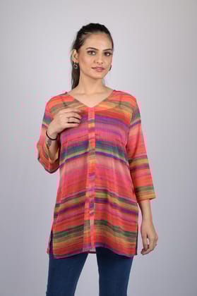 Top for women western wear stylish tops party wear Multicolor Striped Pattern Style Top (OTL-TPS1099)-Multicolour / S