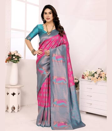 DIKONA DESIGNER Banarasi Silk Woven Saree With Unstitched Blouse Piece ( Rama )