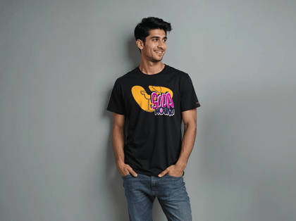 Taarak Mehta Ka Ooltah Chashmah| Regular Fit Black Front Printed T-Shirts (SODA HOUR)