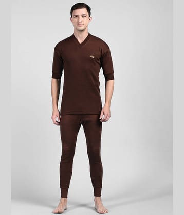 Lux Cottswool Pack of 1 Cotton Blend Thermal Sets For Men's ( Brown )