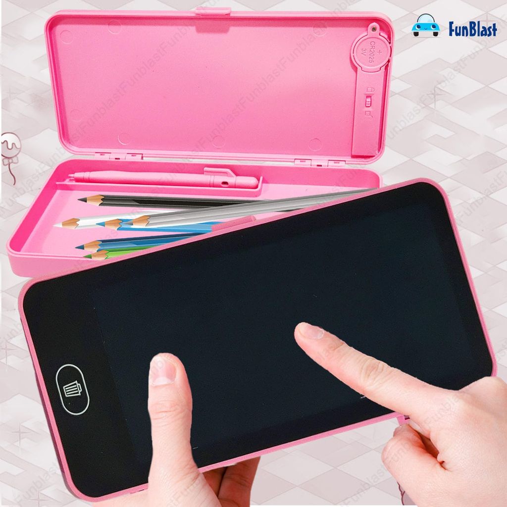 Writing Tablet Pencil Case for Kids – 2 in 1 LCD Digital Slate for Kids, E-Note Pad, Pencil Box for Kid, Doodle Writing Board for School Going Kid, Educational Toys (Pink)