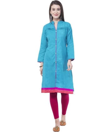 A R Silk - Turquoise Cotton Women's Front Slit Kurti