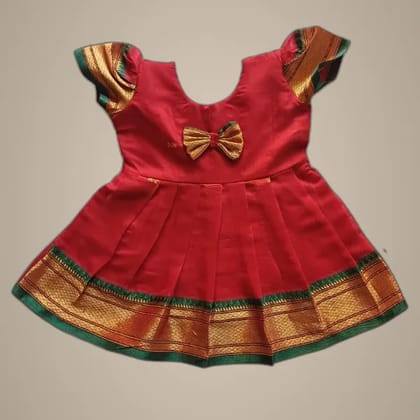 Mom And Me Red Acrylic Cotton Frock (0-3 Months) | Premium Elegant Design | Festive & Party