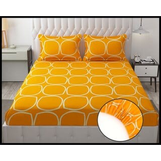 Double Bed Printed Cotton Elastic Fitted Bedsheet with 2 Pillow Covers (Fits up to 6 inch mattress)