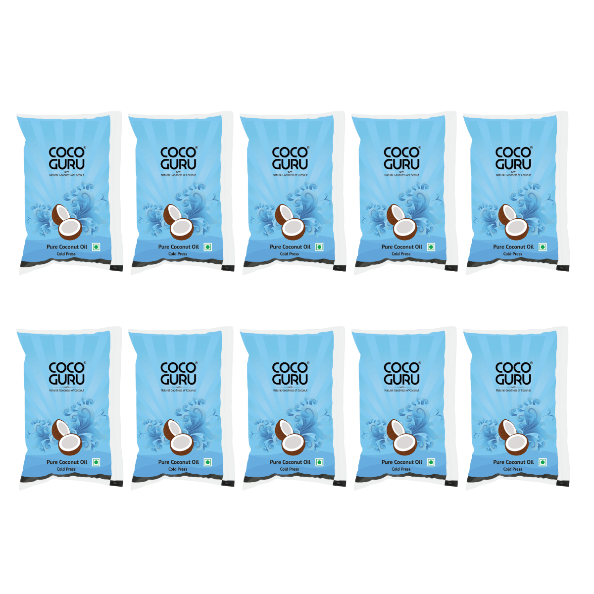 Cocoguru Cold Pressed Coconut Oil - Pouch 1 Litre (Pack of 10)