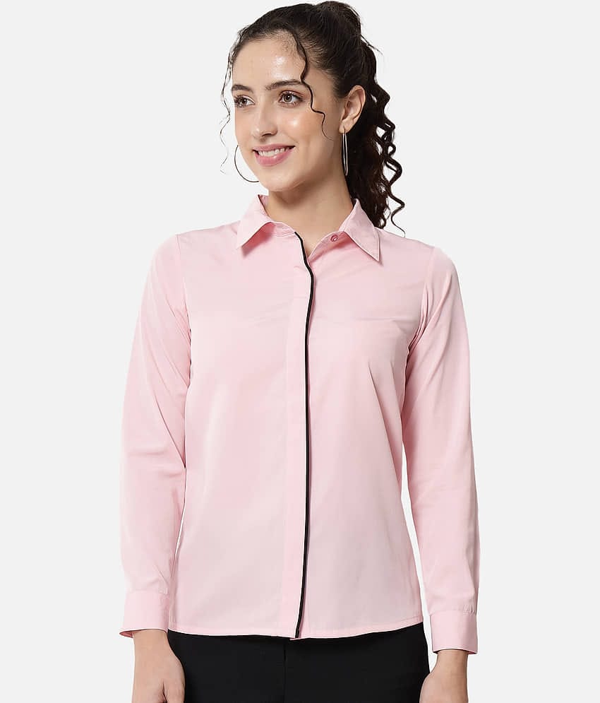 OTIRA Women Solid Poly Crepe Shirt ( Pink )