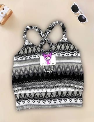 Girl’s Sleeveless Top [GT-655] (1-5Years)-9M-12M (Size - 16) / Black n White / Imported