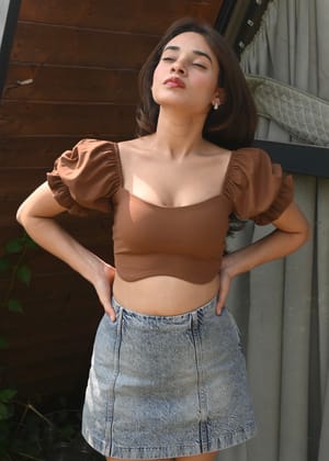 Pearl Puff Top-XXS / Brown